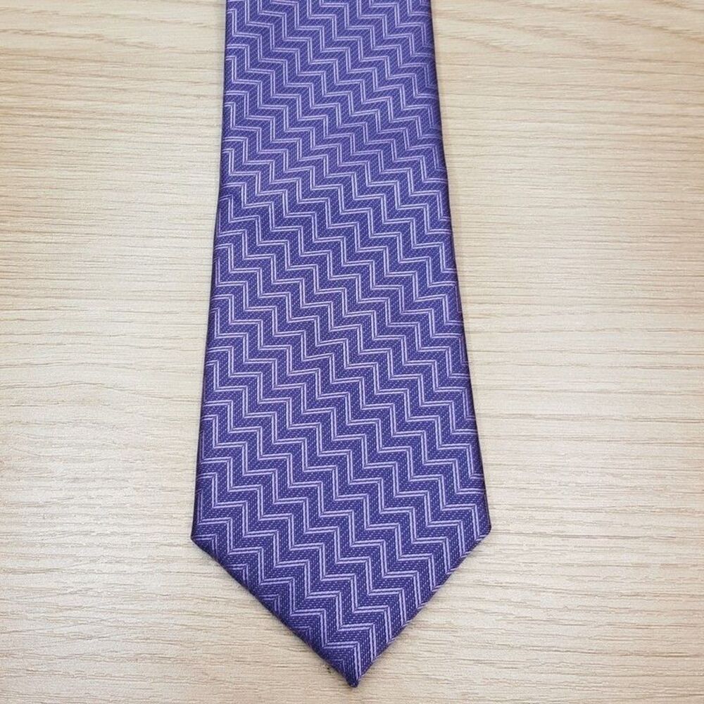 ALFANI Mens Neck Tie Purple Zigzag Geometric Weave Modern Slim Classic Necktie